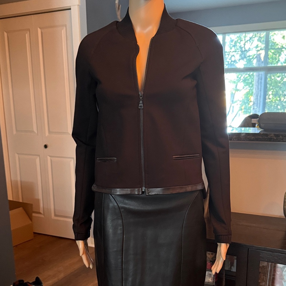 Danier Black Women's Zip-Front Bomber with Leather Trim
